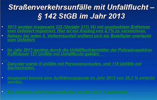 Verkehrsunfallstatistik für 2013 (1) (Foto: Polizeiinspektion Kyffhäuser) Verkehrsunfallstatistik für 2013 (1) (Foto: Polizeiinspektion Kyffhäuser)