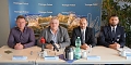 Domenic Hesse, Detlef Grabs, Benedikt Ballhausen, Kevin Clemen bei der Pressekonferenz in Nordhausen. (ssc)