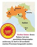 Grana Padano hat eine geschützte Ursprungsbezeichnung. Er darf in 33 norditalienischen Provinzen hergestellt werden. (Foto: Stiftung Warentest) Grana Padano hat eine geschützte Ursprungsbezeichnung. Er darf in 33 norditalienischen Provinzen hergestellt werden. (Foto: Stiftung Warentest)