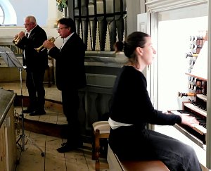 Landesposaunenwart Matthias Schmeiß (Zella-Mehlis / Erfurt), Matthias Koch (Bad Frankenhausen-Udersleben) und Kantorin Laura Schildmann (Bad Frankenhausen)
