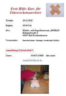 Erste Hilfe Kurs f&uuml;r F&uuml;hrerscheinanw&auml;rter (Foto: Domizil)