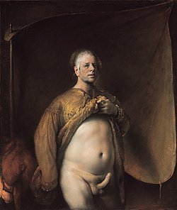 Self-Portrait in Golden Cape, 1997  Oil on canvas  167 x 144 cm  Astrup Fearnley Museet for Moderne Kunst, Oslo (Foto: Panoramamuseum Bad Frankenhausen)