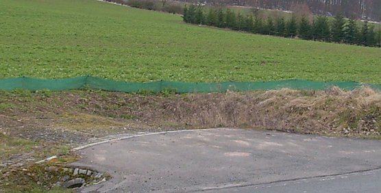 Krötenzaun an der B4 (Foto: Karl-Heinz Herrmann) Krötenzaun an der B4 (Foto: Karl-Heinz Herrmann)