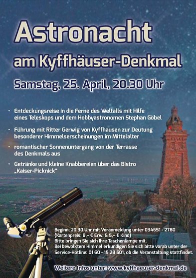Erste Astro-Nacht am Kyffhäuser-Denkmal (Foto: Stadtmarketing Bad Frankenhausen) Erste Astro-Nacht am Kyffhäuser-Denkmal (Foto: Stadtmarketing Bad Frankenhausen)
