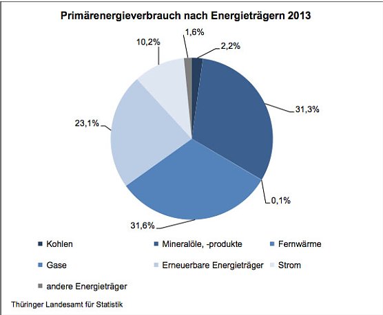 Primärenergieverbrauch nach Energieträgern 2013 (Foto: Thüringer Landesamt für Statistik) Primärenergieverbrauch nach Energieträgern 2013 (Foto: Thüringer Landesamt für Statistik)