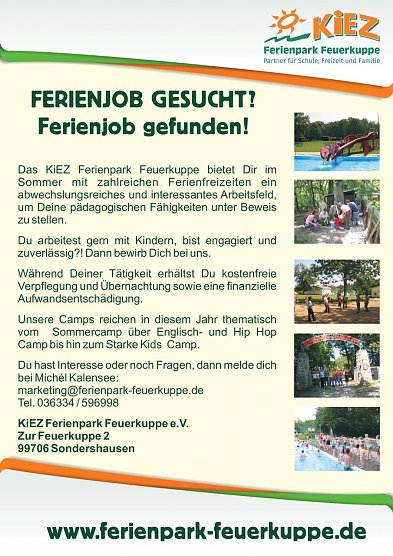 KiEZ Ferienpark Feuerkuppe sucht Betreuer f&uuml;r Sommercamp (Foto: KiEZ Ferienpark Feuerkuppe)