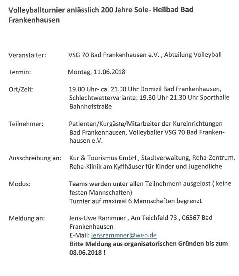 Volleyballturnier in Bad Frankenhausen (Foto: Stadtmarketing Bad Frankenhausen) Volleyballturnier in Bad Frankenhausen (Foto: Stadtmarketing Bad Frankenhausen)
