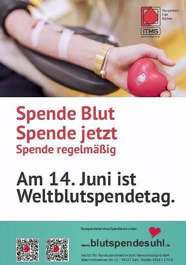 Internationaler Weltblutspendetag am 14. Juni (Foto: Institut f&uuml;r Transfusionsmedizin Suhl gGmbH)