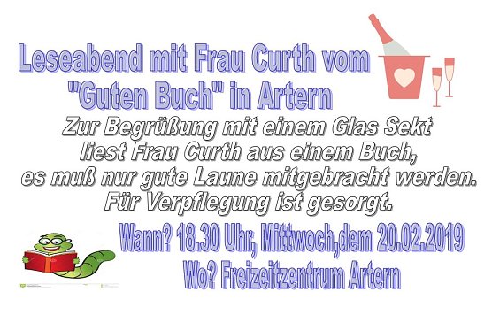 Buchlesung und Familiennachmittag (Foto: Freizeitzentrum Artern) Buchlesung und Familiennachmittag (Foto: Freizeitzentrum Artern)