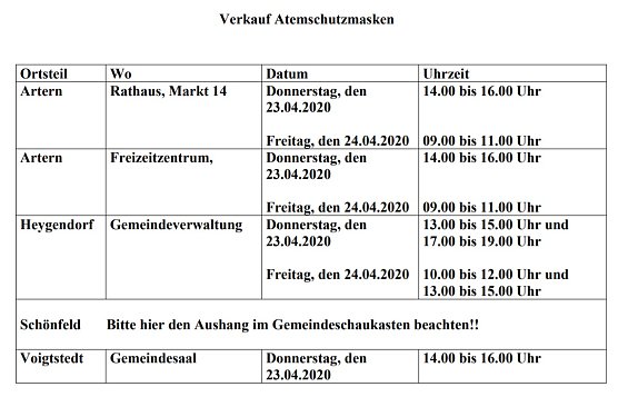 Artern: Abgabe von Masken für Mund-Nasen-Schutz (Foto: Stadt Artern) Artern: Abgabe von Masken für Mund-Nasen-Schutz (Foto: Stadt Artern)