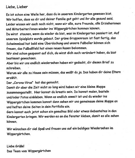An alle Wippergärtchenkinder (Foto: Wippergärtchen) An alle Wippergärtchenkinder (Foto: Wippergärtchen)