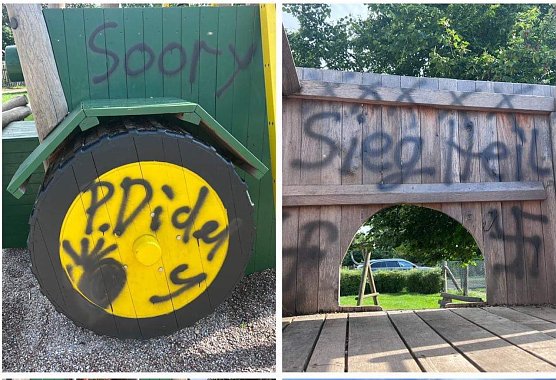 Was soll das? Hakenkreuze auf dem Spielplatz? (Foto: S. Dietzel) Was soll das? Hakenkreuze auf dem Spielplatz? (Foto: S. Dietzel)