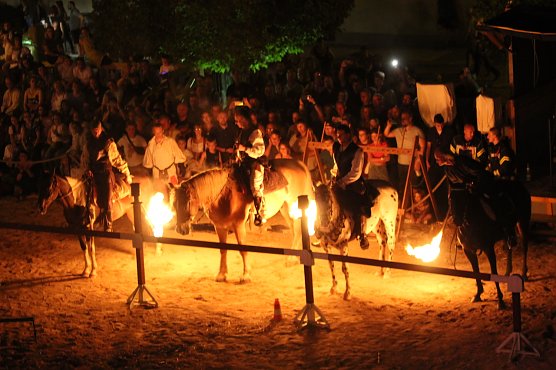 Spektakul&auml;re Feuershow hoch zu Ross am Abend auf dem T&ouml;pfermarkt (Foto: Eva Maria Wiegand)