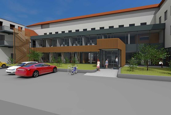 Geplante neue R&uuml;ckansicht der Hauptfiliale der Kyffh&auml;usersparkasse in Sondershausen (Foto: artKOMM GmbH)