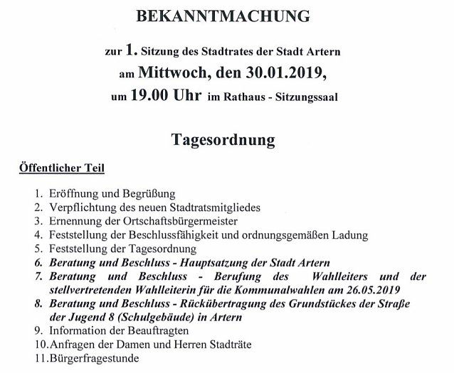 Bild: Sitzung Stadtrat Artern und Walter Kuhn Gedenkturnier