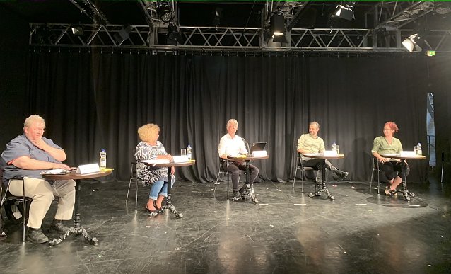 Bild: Mit Abstand betrachtete Theaterleitung in der ehemalige Spielst&auml;tte TuD