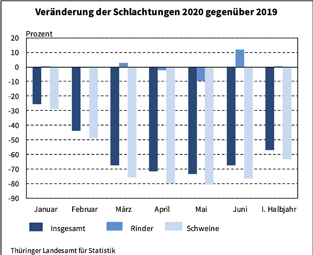 Bild: Ver&auml;nderungen der Schlachtungen gegen&uuml;ber 2019