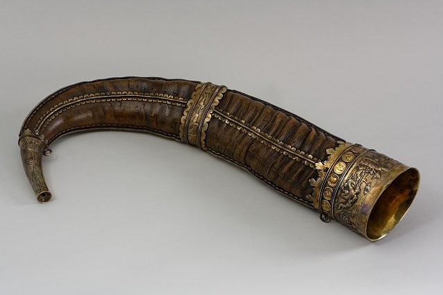 Bild: Silbervergoldetes Trinkhorn eines Steinbocks (Willkomm) aus dem Besitz Albrechts VII. von Schwarzburg-Rudolstadt, gefertigt ca. 1560 - 1591