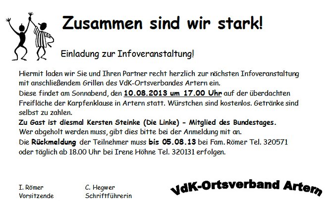 Zusammen sind wir stark! (Foto: VdK Ortsverband Artern)