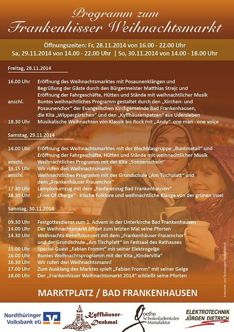 Frankenhisser Weihnachtsmarkt wird am Freitag eröffnet! (Foto: Stadtmarketing Bad Frankenhausen) Frankenhisser Weihnachtsmarkt wird am Freitag eröffnet! (Foto: Stadtmarketing Bad Frankenhausen)