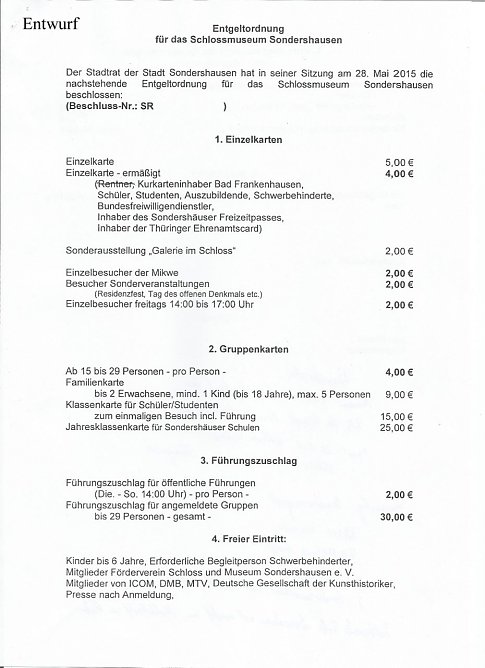 Geb&uuml;hren Schlossmuseum (Foto: Stadt Sondershausen)