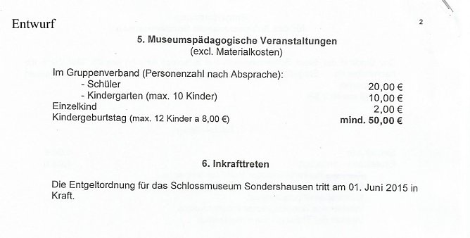 Geb&uuml;hren Schlossmuseum (Foto: Stadt Sondershausen)