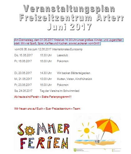 Kindertag und Monatsplan (Foto: Freizeitzentrum Artern) Kindertag und Monatsplan (Foto: Freizeitzentrum Artern)
