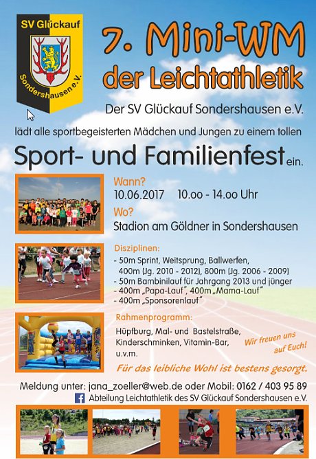 7. Mini-WM der Leichtathletik in Sondershausen (Foto: SV Glückauf Sondershausen) 7. Mini-WM der Leichtathletik in Sondershausen (Foto: SV Glückauf Sondershausen)