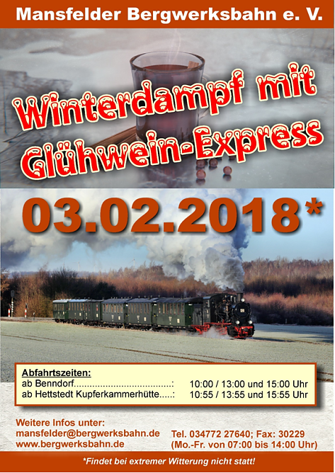 Glühwein-Express (Foto: Mansfelder Bergwerksbahn ) Glühwein-Express (Foto: Mansfelder Bergwerksbahn )