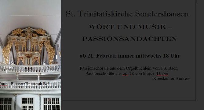 Einladung zu musikalischen Passionsandachten (Foto: Andreas Fauß) Einladung zu musikalischen Passionsandachten (Foto: Andreas Fauß)