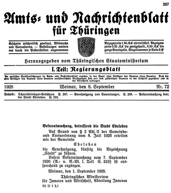 90 Jahre Stadtrecht für Ebeleben (Foto: Stadt Ebeleben) 90 Jahre Stadtrecht für Ebeleben (Foto: Stadt Ebeleben)