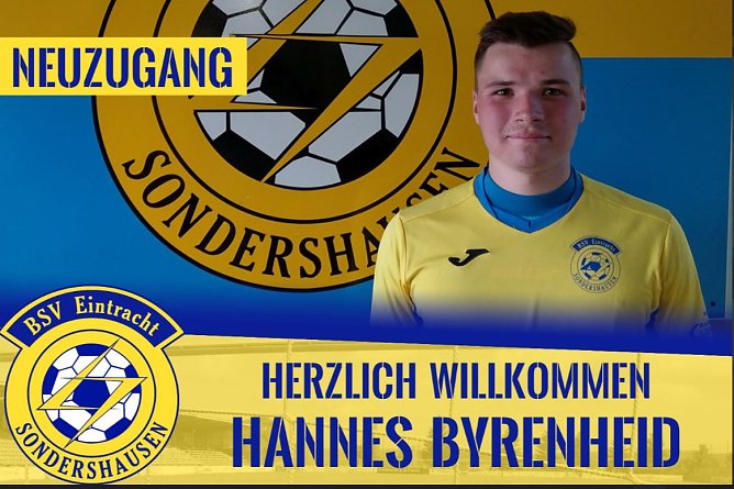Torhüter Hannes Byrenheid nächster Neuzugang (Foto: BSV Eintracht Sondershausen) Torhüter Hannes Byrenheid nächster Neuzugang (Foto: BSV Eintracht Sondershausen)