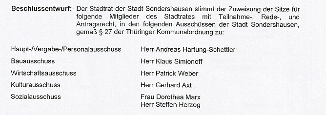 Personelles aus dem Stadtrat (Foto: Stadt Sondershausen) Personelles aus dem Stadtrat (Foto: Stadt Sondershausen)