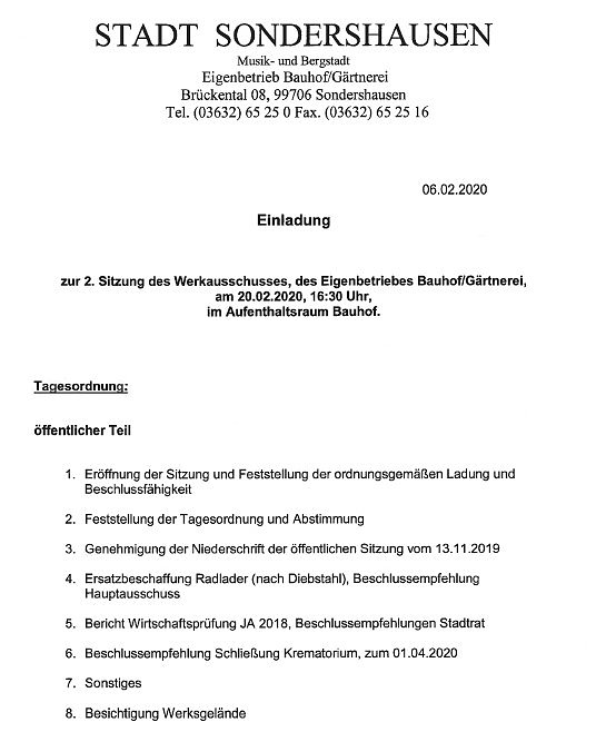 Termine aus den Behörden (Foto: Stadt Sondershausen) Termine aus den Behörden (Foto: Stadt Sondershausen)