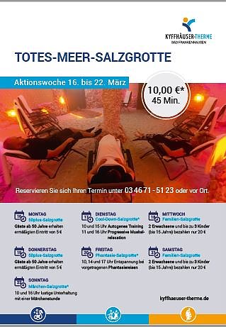 Aktionswoche in der Totes-Meer-Salzgrotte (Foto: Kur- und Tourismus GmbH Bad Frankenhausen) Aktionswoche in der Totes-Meer-Salzgrotte (Foto: Kur- und Tourismus GmbH Bad Frankenhausen)