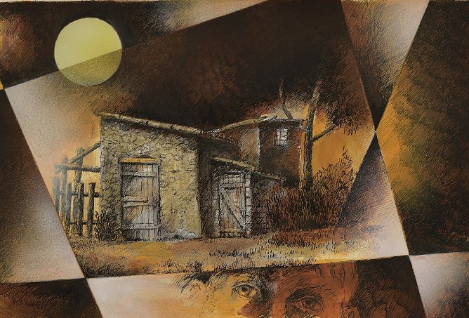 Von geheimnisvollen, verwunschenen Orten III, 2022; Feder, Tusche, Acryl auf Papier (Foto: VG Bildkunst Bonn)