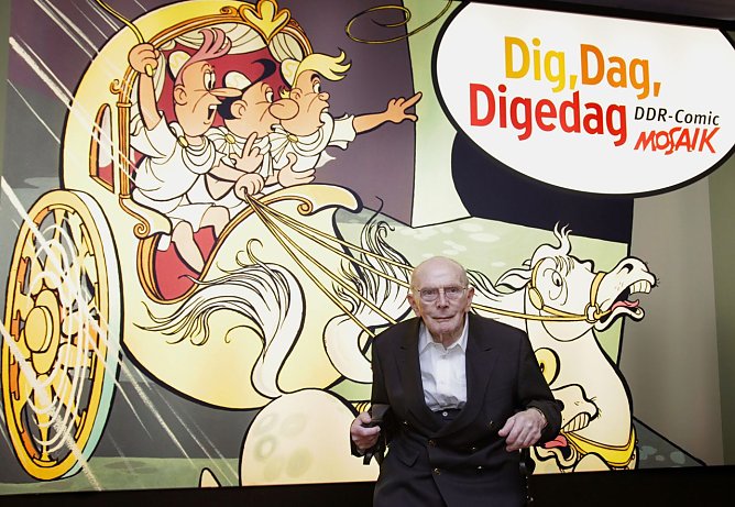 Hannes Hegen bei der seiner Ausstellung im Zeitgeschichtlichen Forum in Leipzig 2012 (Foto: Agentur punctum/Alexander Schmidt)