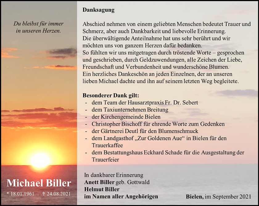 Danksagung (Foto: Familie Biller)