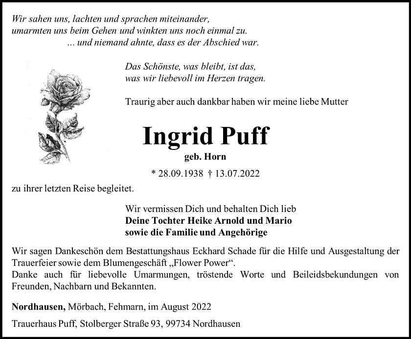 Traueranzeige (Foto: Schade)