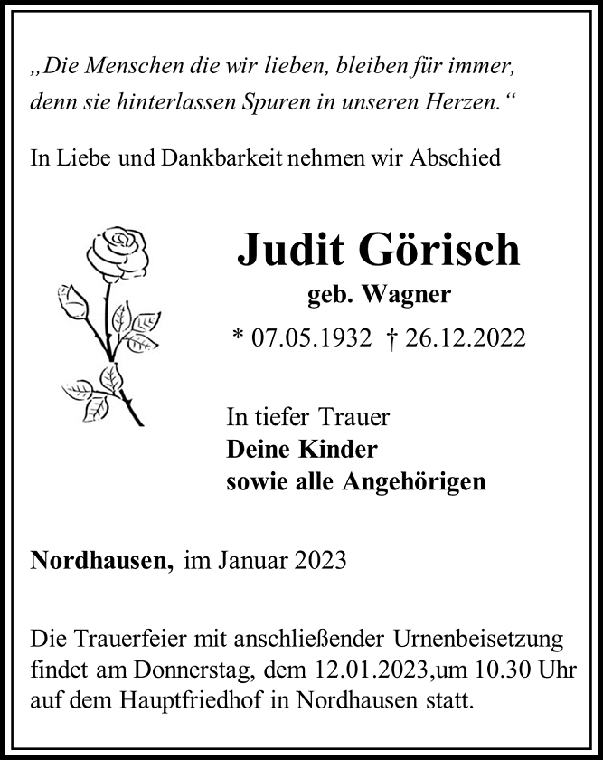 Traueranzeige (Foto: Schade)