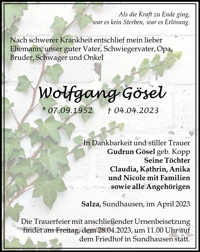 Traueranzeige (Foto: Schade)