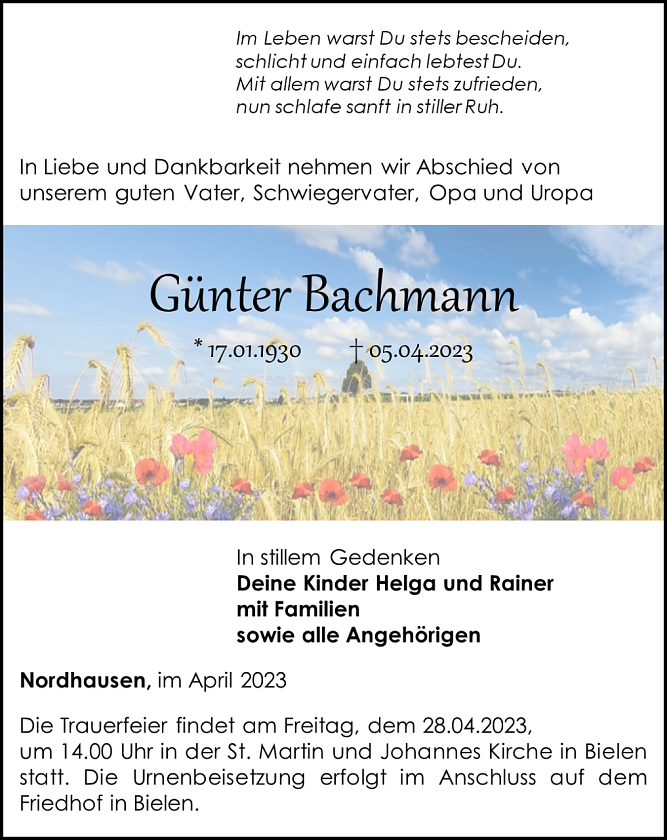 Traueranzeige (Foto: Schade)