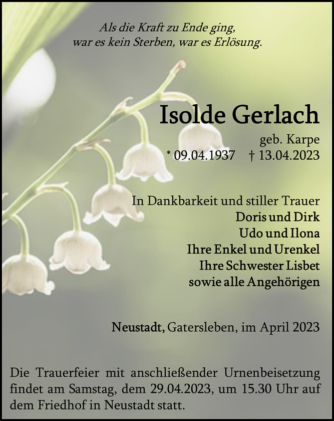 Traueranzeige (Foto: Schade)