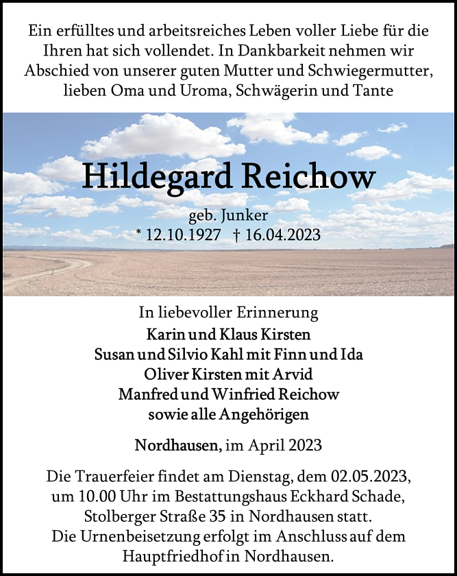 Traueranzeige (Foto: Schade)