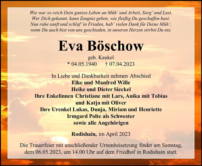 Traueranzeige (Foto: Schade)