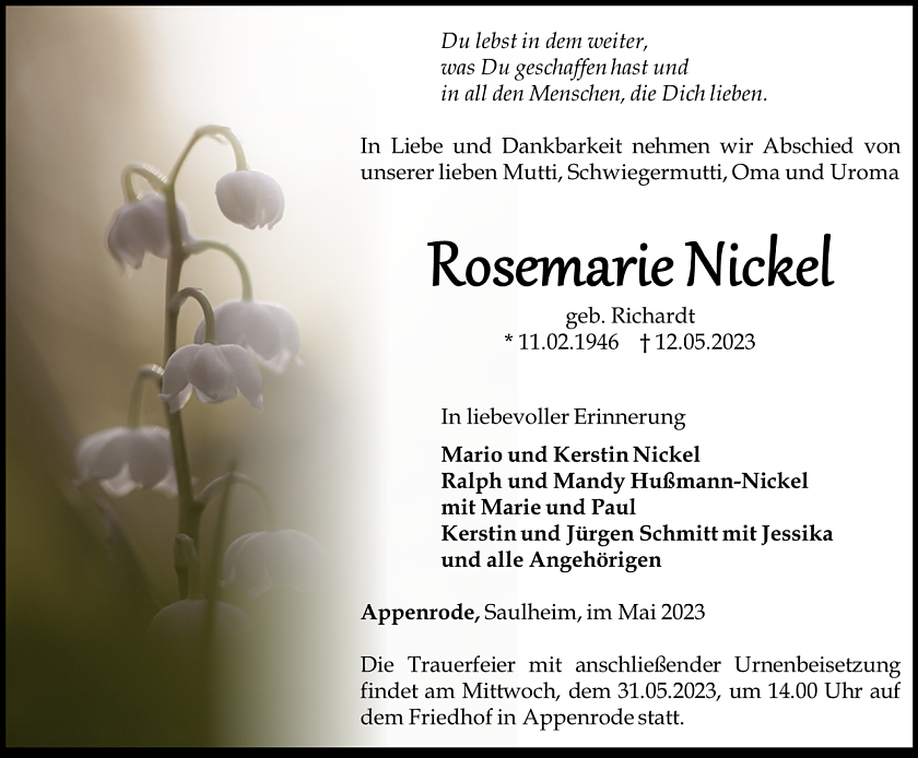 Traueranzeige (Foto: Schade)