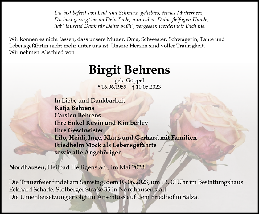 Traueranzeige (Foto: Schade)