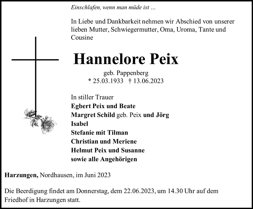 Traueranzeige (Foto: Schade)