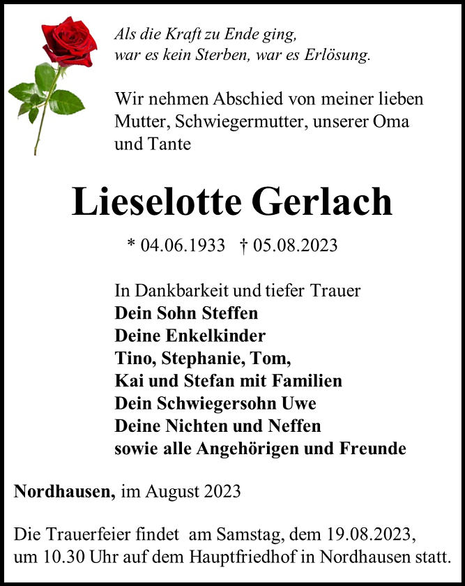 Traueranzeige (Foto: Schade)