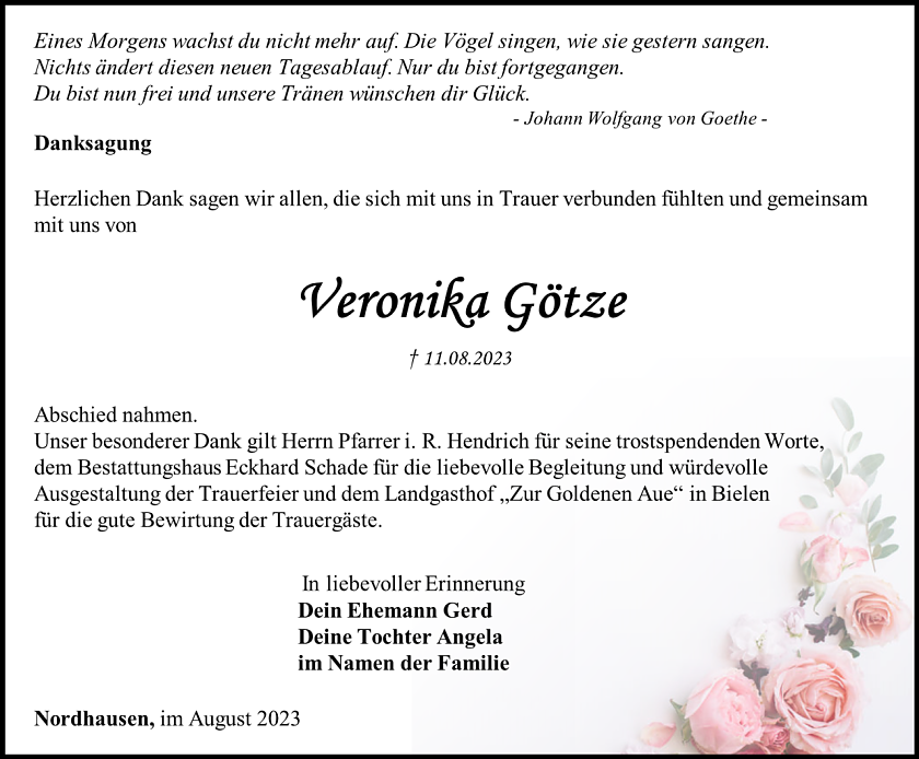 Danksagung Veronika G&ouml;tze (Foto: Bestattungshaus Eckhard Schade)